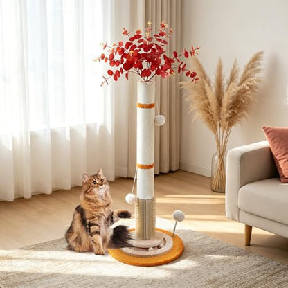 Cat Scratching Post,45'' Tall Scratching Post for Indoor Cats Adults,Cat Scratcher with 3.5Inch Diameter,Sisal Rope,Interactive Ball Toys,Self Groomer Brush for Large Cats Kittens - color: yellow-45inch