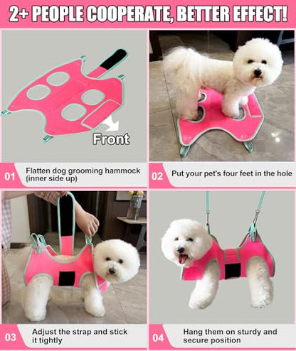 Kkiimatt Dog Grooming Hammock, Small Dog Hammock for Nail Trim, Hanging Harness for Claw Care,Grooming Sling Holder Hanger with Thick Fabric Neck Support Wide Strap Restraint - color: Small 14-30LB/Pink