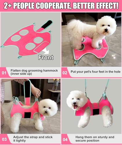Kkiimatt Dog Grooming Hammock,XS Pink Hanging Harness Holder for Nail Clipping/Trimming,Grooming Sling Hanger with Thick Fabric Neck Support,Strap Restraint for Claw Care - color: X-Small 8-14 LB/Pink
