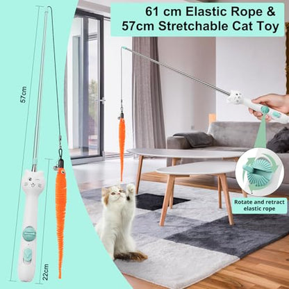 TBTeek Cat Toy, 2in1 Light and Retractable Pole with Feather, Rechargeable, Long Range 5 Modes, Interactive Toy for Indoor Cat Kitten Dog - size: 1pc red light with fish pole