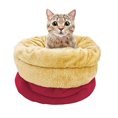 4 in 1 Self Warming Burrow Cat Bed, Pet Hideway Sleeping Cuddle Cave (Burgundy) - color: Burgundy