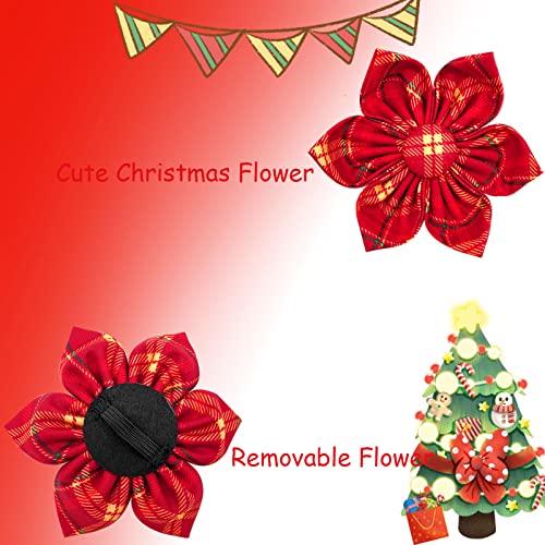 Dog Collar with Flower - Christmas Red Plaid Flower Dog Collars Gift Puppy Soft Collar Adjustable Dog Collar for X-Small Dogs - color: Christmas Red, size: X-Small (Pack of 1)