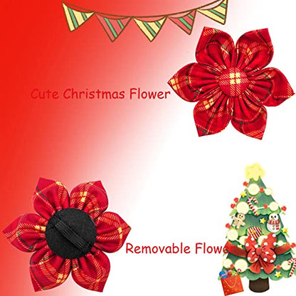 Dog Collar with Flower - Christmas Red Plaid Flower Dog Collars Gift Puppy Soft Collar Adjustable Dog Collar for X-Small Dogs - color: Christmas Red, size: X-Small (Pack of 1)