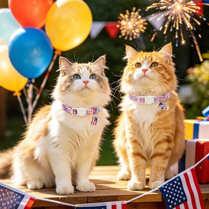2 Pack 4th of July Cat Collars - Blue Retro Checkerboard Flag 1776 & Pink Patriotic Breakaway Cat Collars, Adjustable Soft Boy Girl Kitten Collar for Small Dogs Puppy with Bell & Pendant - color: Pink Patriotic
