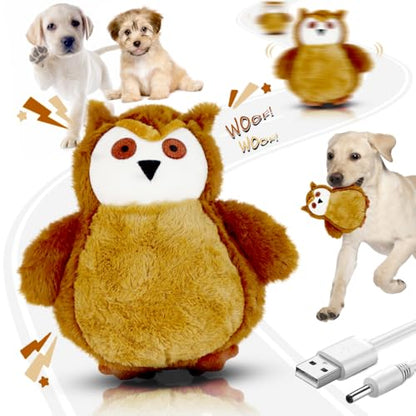 Interactive Dog Toys Rechargeable Moving Puppy Toys to Keep Them Busy, Touch Activated Puppy Toys, Puppy Dog Birthday Gifts, Electric Plush Entertainment Toy for Small & Medium Dogs - color: owl