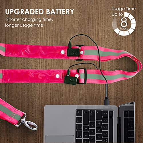 LED Belt Reflective Sash for Walking at Night, High Visibility Adjustable Night Running Safety Gear Rechargeable LED Light Up Running Belt Reflective Gear for Runners Walkers Men Women - color: red
