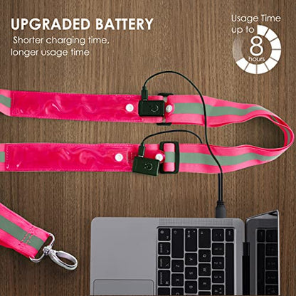 LED Belt Reflective Sash for Walking at Night, High Visibility Adjustable Night Running Safety Gear Rechargeable LED Light Up Running Belt Reflective Gear for Runners Walkers Men Women - color: red