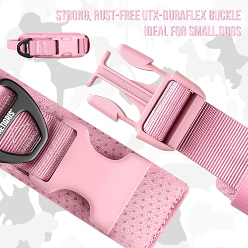 OneTigris Small Dog Collar with Handle, Soft and Adjustable Nylon Collar with Quick-Release Buckle, Lightweight No-Choke Design for Small Dogs(Pink, XS) - color: Pink, size: XS(10"-13")