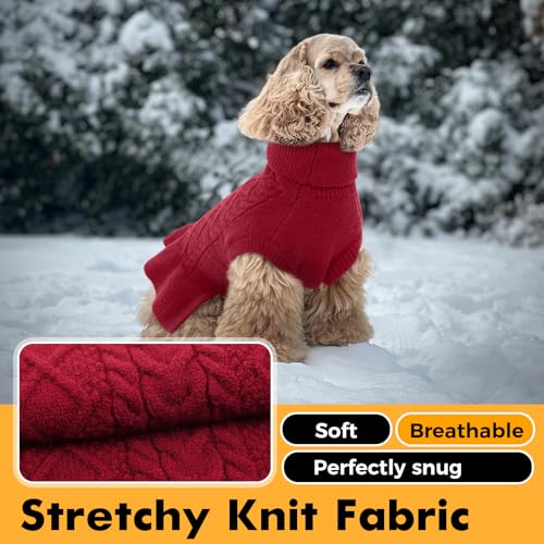 LeLePet Dog Sweater Christmas Turtleneck Knitwear Sweatshirt Cable Knit Warm Dress for Small Medium Large Dogs Puppy Fall Sweater, Pitbull, Lab, XL, Red - color: Red, size: XL