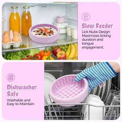 Slow Feeder Dog Bowls for Liquid Treats, Non-Slip Interactive Anxiety Relief Freeze Dog Lick Bowl, Yogurt Pup Lick Toy, Enrichment Treat Dietary Supplement/Post-Op Nutrition (Purple, L) - color: Purple