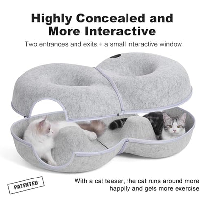 8-Shaped Large Cat Tunnel Bed for Indoor Cats, Infinite Circulation Peekaboo Cat Cave with 12 Toy Balls, Cat Donut Tunnel for Cats up to 30 Pounds (Light Grey, L 38x24x11in) - color: Light Grey