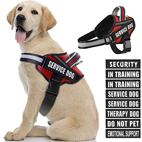 Dog Vest Harness and Patches Set, Animire in Training Service Dog Harness with 10 Dog Patches, Reflective Dog Vest with Handle for Small, Medium, Large, and Extra-Large Dogs - color: Red, size: LARGE (Chest:26.5-36 Inch)