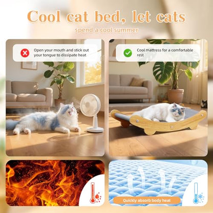 Cooling Cat Bed Hammock,Cats Cooling Mat, Comfort Gel Pet Pad, Indoor Elevated Cat Beds Chair, Curved Design, Pet Mat, Pet Furniture Couch, Wear-Resistant PVC Waterproof Fabric（Grey）