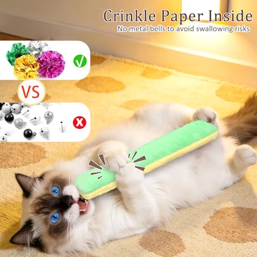 Retro Shaw Cat Toys Pillows, Refillable Catnip Toys with Crinkle Sound Inside, Interactive Indoor Cat Nip Kitten Kicker Kitty Toy Promotes Exercise, 3 Pack - size: 8 Inches