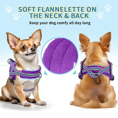 SlowTon No Pull Small Dog Harness and Leash Set, Puppy Soft Vest Harness Neck & Chest Adjustable, Reflective Lightweight Harness & Anti-Twist Pet Lead Combo for Small Medium Dogs (PU-Front Clip, XS) - color: B-Purple - With Front Clip, size: X-Small