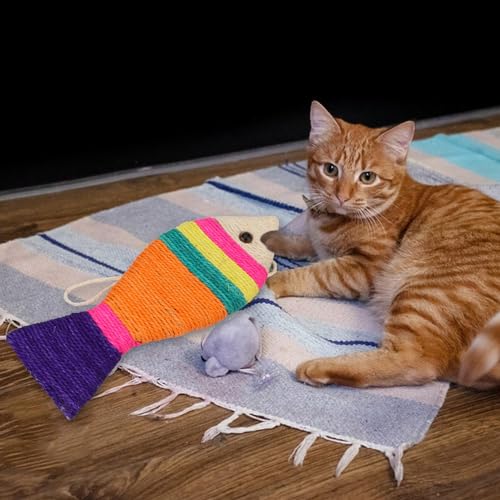 Cat Scratching Board Creative Fish Shaped Cat Claw Toy Colorful Sisal Pad Scratch Lounge Durable Scratching Pad Interaction Toy (L) - color: Fish L