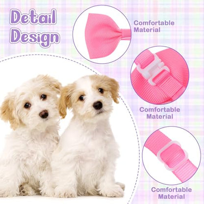 Reginary 100 Pieces Dog Bow Tie Collar Set Include 40 Dog Neckties, and 30 Puppy Bowties, 30 Collar Flowers, Adjustable Pet Ties Grooming for Small Medium Cats Pets Supply(Solid Color) - style: Solid Color