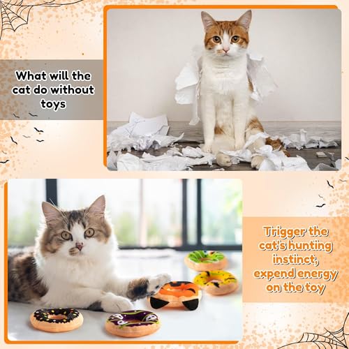 Summer Catnip Cat Toys - 5Pcs Pet Days Donut Catnip Stuffed Kittens Supplies, Funny Pumpkin Bat Spider Dessert Pet Toys, Fun Cats Chew Bite Teething Tool Catmint Birthday Interactive Supplies - style: Halloween Donut