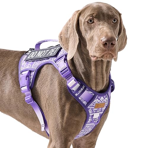 Tactical Dog Harness X-Large No Pull Easy Walker, Escape Proof Harness Vest with Handle, Reflective Vest with 2 Leash Clips and 3 Buckles, Newfoundland Alaska German Shepherd Mastiffs, XL - color: Purple Ethnic, size: Extra Large