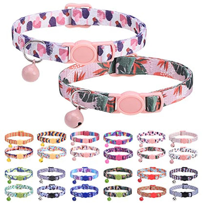 Breakaway Cat Collars for Girl Boy Cats, Spring Summer All Weather Cat Collar Personalized Pattern 2 Pack,Cute Classic Safety Buckles and Bells,Adjustable Printed Nylon Colorful Kitten Collar - color: Summer Fantasy