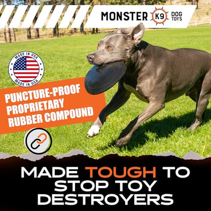 Monster K9 Aero Disc | for Toughest Chewers. Lifetime Guaranteed | VULCRON™ Natural Rubber | Made in USA | K-9 Tested | Durable Flying Dog Toy for Aggressive Chewers | Tug & Fetch | Med/Large, 8.5"