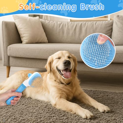 Dog Bath Grooming Kit(6Pcs) - Dog Brush for Shedding, Shampoo Brush, Double-sided Washing Glove, Toothbrush, Towel for Drying Dogs Large, and Wash Bag, Dog Washing Kit （Blue）