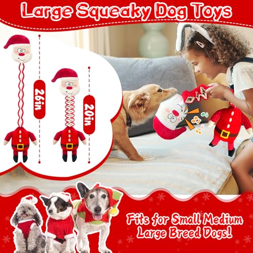 Christmas Large Interactive Dog Toys: Squeaky Plush Stuffed Dog Toy for Large Dogs - Big Chew Santa Dogs Toys for Puppy Small Medium Large Breeds - color: Dark Red