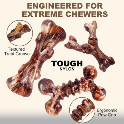 Kseroo Indestructible Dog Toys for Aggressive Chewers: 6-Pack Bacon Flavored Hard Nylon Dog Chew Toys for Medium & Large Dogs(25-90lbs), Tough Super Chewer Dog Bones Toys to Keep Them Busy, Brown - color: 6PC-Bacon-Brown