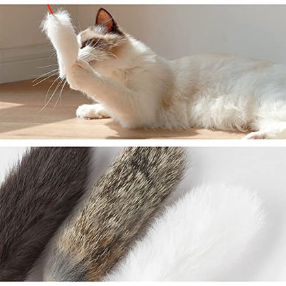 LJCM Plush Cat Teaser Wand, Bite Resistant Interactive Training Flexible Cat Toy Wand Plush for Outdoor (Grey)