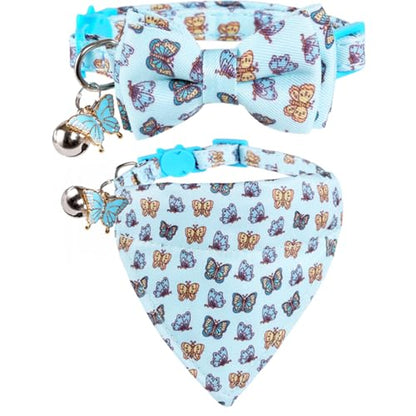 Cat Collar Breakaway with Cute Bow Tie Bandana and Bell Accessories Butterfly for Kitty Adjustable Safety - color: butterfly