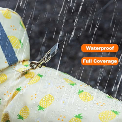 Junchl Small Dog Raincoat Rainboots with D-Ring, Full Coverage Dog Rain Jacket Slicker Poncho, Waterproof Dog Rain Jacket with Reflective Strip, Rainboot, Tail Cover Pineapple XS - color: Pineapple, size: XS:Back 8"(1-2lb)