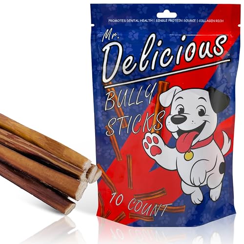 Bully Sticks for Dogs, 10 Count, 6 Inch Extra Thin, Consistent Thickness, All Natural, Grass Fed, Rawhide-Free, Single Ingredient, Long Lasting Dog Chews