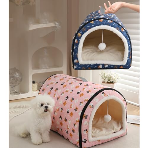 Cozy Cat Bed Cave, Cat Bed for Kittens and Small Pets, Kitten Bed Hideout House with Removable Mattress for Kittens (Pink, 18"×13"×13")