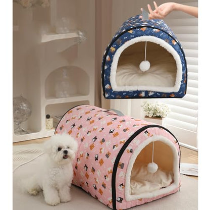 Cozy Cat Bed Cave, Cat Bed for Kittens and Small Pets, Kitten Bed Hideout House with Removable Mattress for Kittens (Pink, 18"×13"×13")