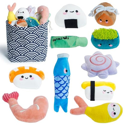 Nocciola 10 PC Sushi Squeaky Small Dog Toys, Cute Stuffed Puppy Toys with Bag, Plush Dog Squeaky Toy for Small Medium to Keep Them Busy - style: Sushi Dog Toys
