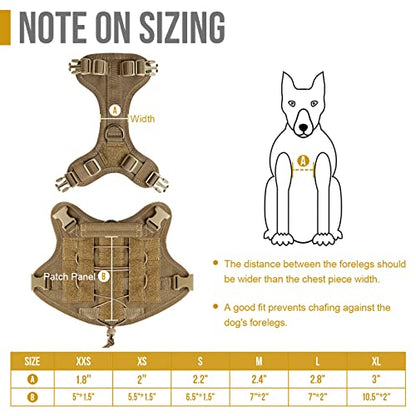 OneTigris Tactical Dog Harness Vest,No-Pull Service Dog Vest with Hook & Loop Panels,Adjustable Dog Vest Harness for Walking Hiking Training(Brown,XXS) - color: Brown, size: XX-Small