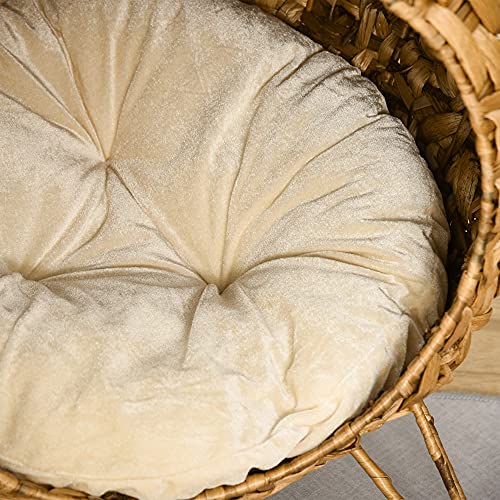 PawHut 20.5" Weaved Cat Bed, Elevated Hand-Woven Braided Banana Leaf Kitten House Condo with Cushion, Natural - color: Natural