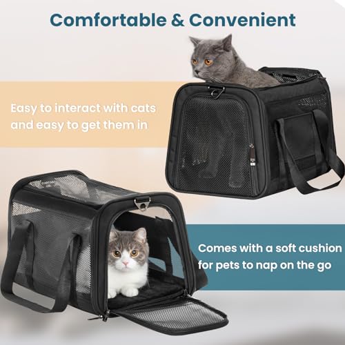 Airline Approved Cat Carrier, Soft-Sided Collapsible Pet Carrier for Travel, 3 Carrying Ways, Lightweight and Ventilation on 5 Sides, Escape Proof, with Soft Fleece Pad - color: Z-Black, size: Medium