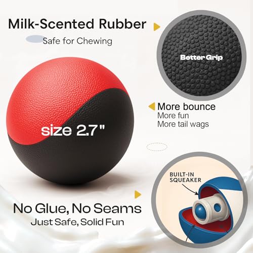 Squeaky Dog Toy – Durable Rubber Dog Ball for Medium & Large Dogs, Tough Interactive Fetch Toy for Chewers, Outdoor Training & Play Ball, Floating Water Play Gift.Red Black - color: Red Black