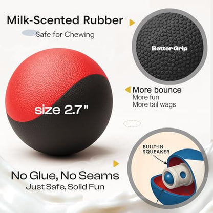 Squeaky Dog Toy – Durable Rubber Dog Ball for Medium & Large Dogs, Tough Interactive Fetch Toy for Chewers, Outdoor Training & Play Ball, Floating Water Play Gift.Red Black - color: Red Black