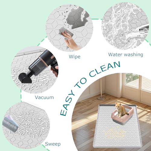 Cat Litter Mat for Litter Box, Silicone Large Cat Litter Trapping Mat - 28x22 in, Waterproof & Non-Slip, Durable & Easy Clean, Light Gray - color: Light Grey, size: 28"L x 22"W