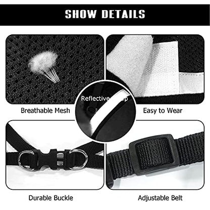 Dog Harness and Leash Set for Walking, Soft Mesh Adjustable Easy Control Lightweight Cat Vest Harnesses with Reflective Strips, Escape Proof Small Dogs Cats Vests (Black, Large) - color: Black, size: Large