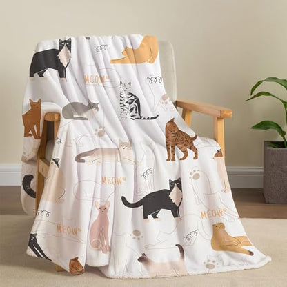 Tupmnbry Cat Blanket Animals Pet Print Throw Blanket Super Soft Flannel Fleece Throw Blanket Lightweight Fluffy Plush Fuzzy Bed Blanket for Couch 50"X60" - color: Cute Cat, size: 50"X60"
