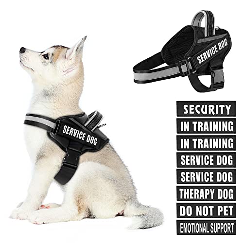 Dog Vest Harness and Patches Set, Animire in Training Service Dog Harness with 10 Dog Patches, Reflective Dog Vest with Handle for Small, Medium, Large, and Extra-Large Dogs - color: Black, size: SMALL (Chest: 17.5-23 Inch)