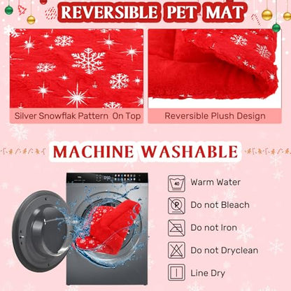 2 Pack Winter Self Warming Cat Mat Snowflake Red Self Heating Pad Bed 22" x 18" Reversible Reflects Body Heat Machine Washable Thermal Pet Blanket for Winter Indoor Pet Kitten Dog Crate - color: Red
