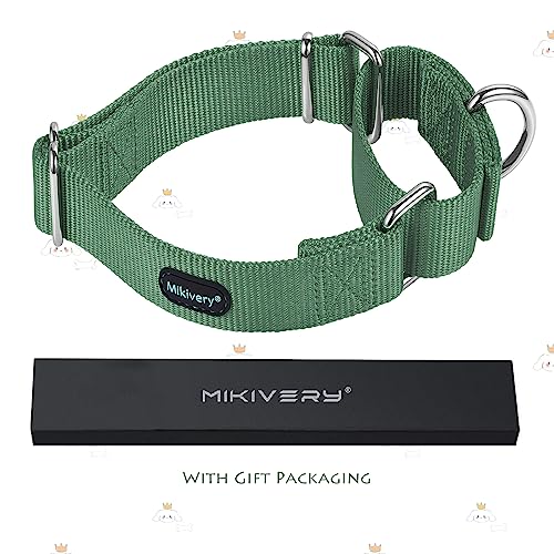 Mikivery Martingale Dog Collar Nylon Adjustable and Safety Training Metal Buckle Dogs Collars for Small Medium and Large Breed(Emerald,L) - color: Emerald, size: L