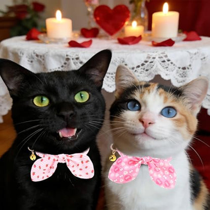 KOOLTAIL Girl Cat Collar Breakaway with Bowtie and Bells, 2 Pack Cute Kitten Collars, Pink Heart & Strawberry Design with Safety Buckle Adjustable for Small Large Girl Cats - color: Heart & Strawberry