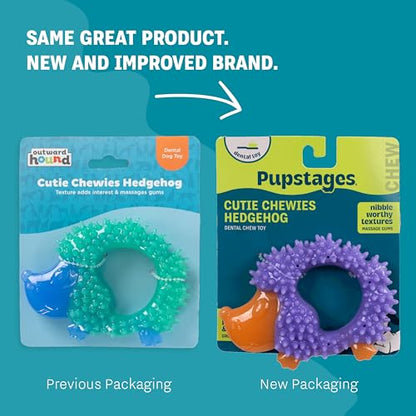 Cutie Chewies Hedgehog Dental Dog Chew Toy — Multi-Textured, Massages Gums, Floats & Bounces for Teething Puppies & Small Dogs, 5" x 3.5" x 1" - color: Hedgehog