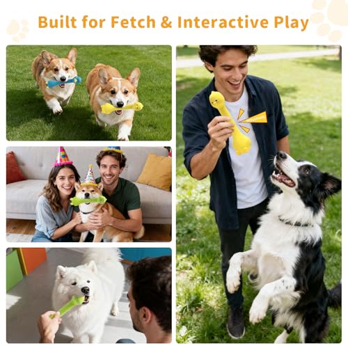Latex Squeaky Dog Toys, 3 Pack Soft Rubber Dog Chew Toys, 8.7" Standing Stick Animal Pet Toy to Keep Them Busy, Interactive Fetch Squeak Toy for Puppy Small Medium Dogs - color: Green & Yellow & Blue