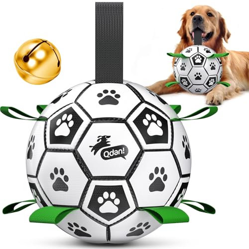 QDAN Dog Soccer Balls Toy with Bell Inside, Outdoor Interactive Dog Toys, Durable Ropes Squeaky Ball for Medium Large Dogs (8 Inch) - color: Squeaky Green, size: Large Size 3 (8")